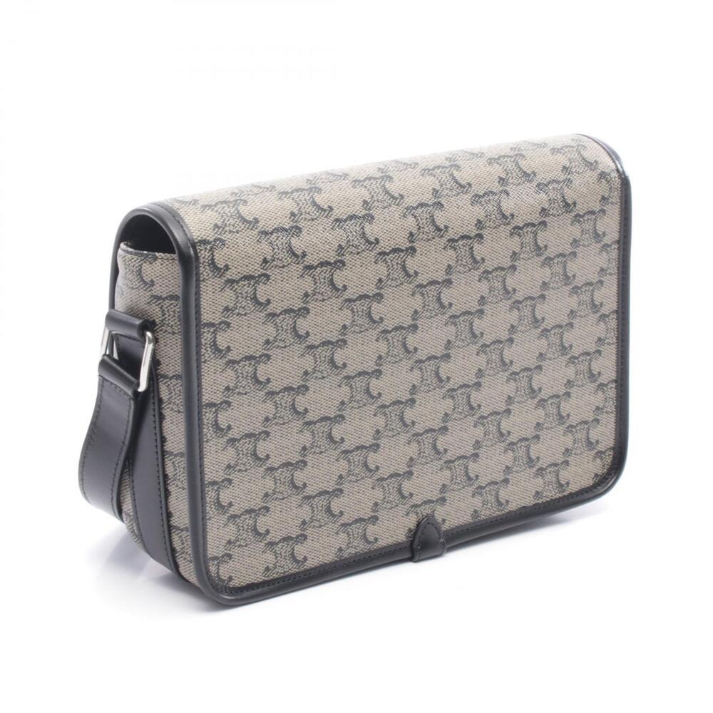 Celine Folco Messenger Triomphe Shoulder Bag Canvas Leather Beige Black - Picture 2 of 6